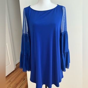 Women’s size M BoHo style, gem tone blue full sleeve, designer blouse